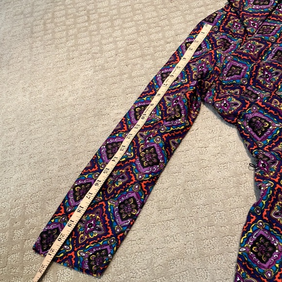 🦩Vintage purple navy yellow blue orange white teal patterned dress w/collar - Picture 12 of 12